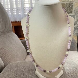 Elegant Purple and Cream Beaded Necklace
